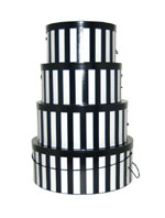 A nested set of hatboxes in pretty Black and White Verticle Stripes, our most popular design!